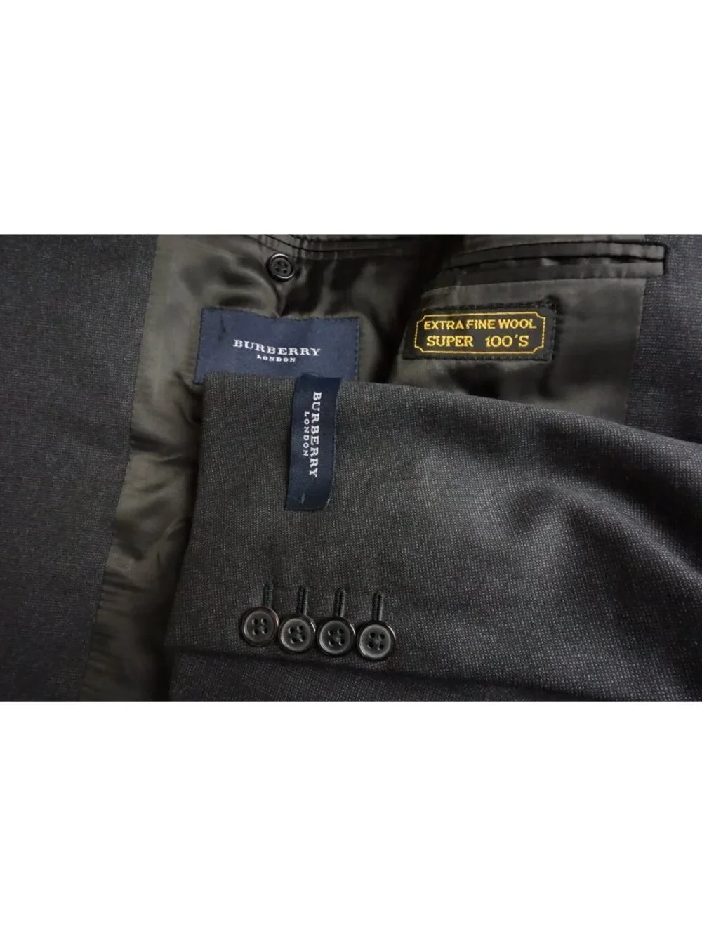 Burberry London Gray Woven S100s Wool 2 Pc Suit Jacket Pants Sz 48L BRAND NEW